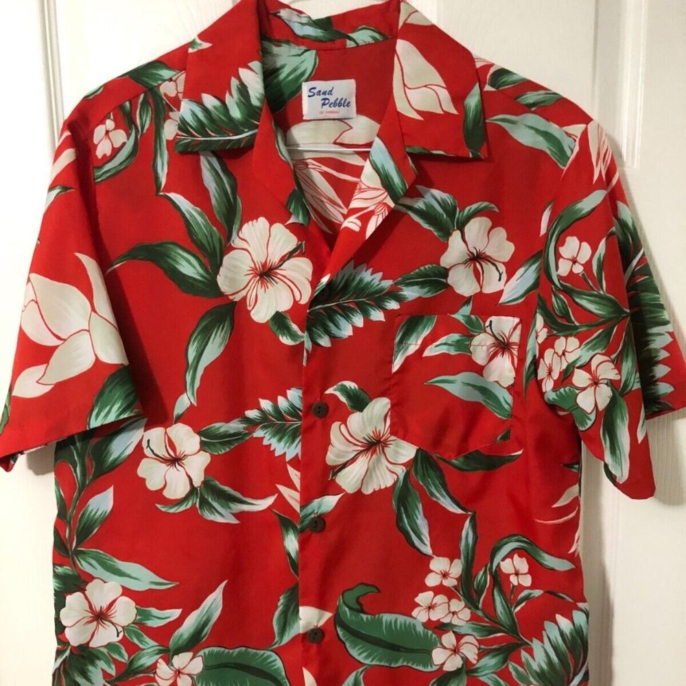 Vintage SAND PEBBLE OF HAWAII SHIRT HAWAIIAN Tiki Retro Flowers Large Weird Al